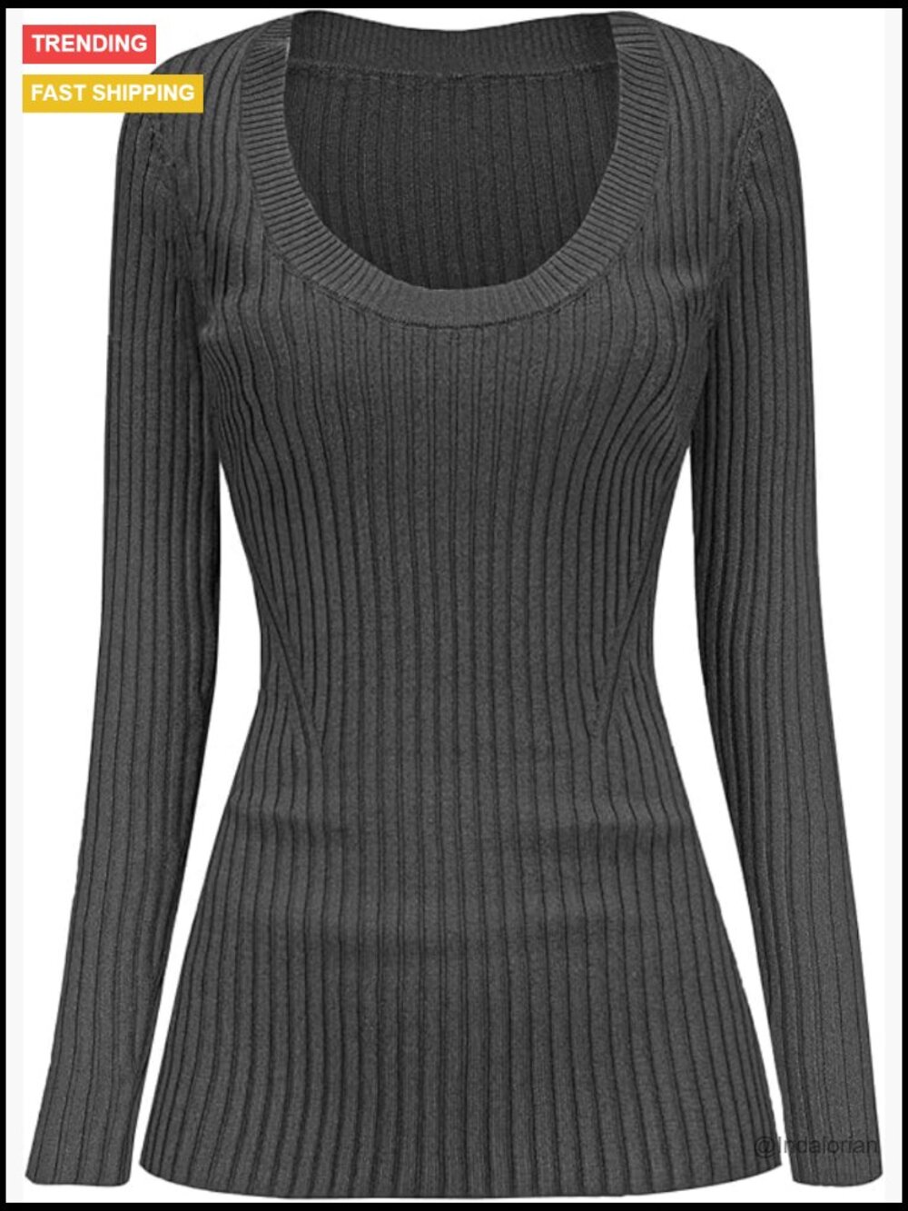 Ribbed Knit Long Sleeve Scoop Neck Pullover Sweater Tops